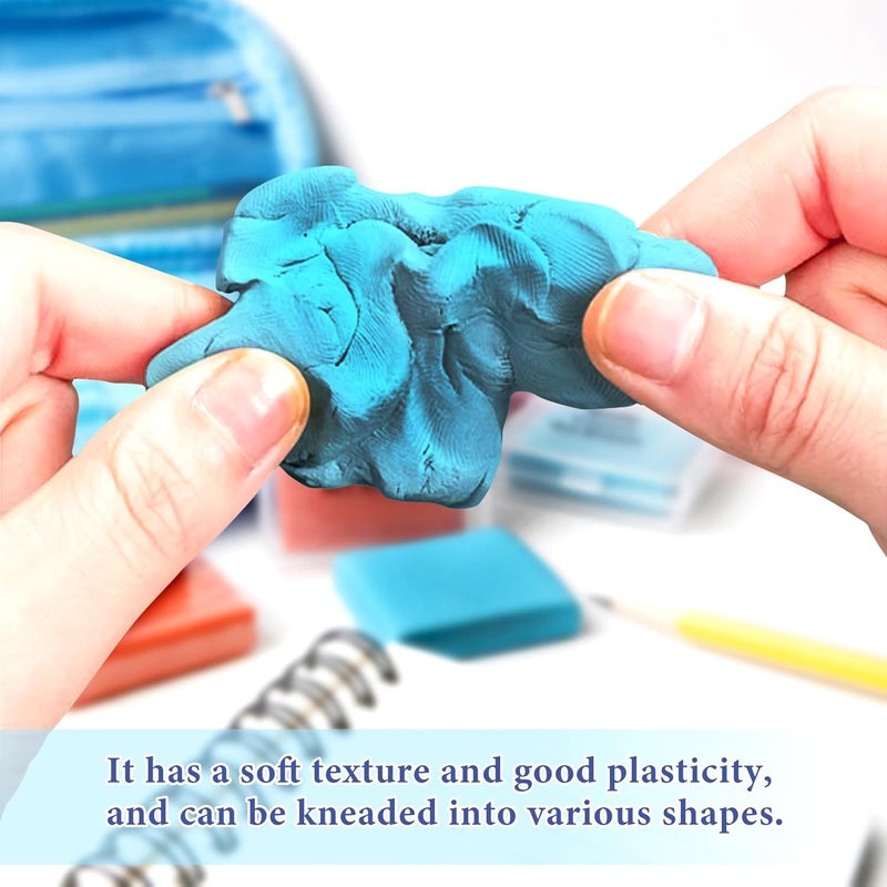 Smilo 8-Pack Blue Kneaded Erasers | Moldable & Dust-Free Putty Eraser | No Smudge Art Eraser with Case for Drawing - Image 3